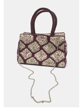 Zara Beaded Shoulder Bag in Plum and Cream